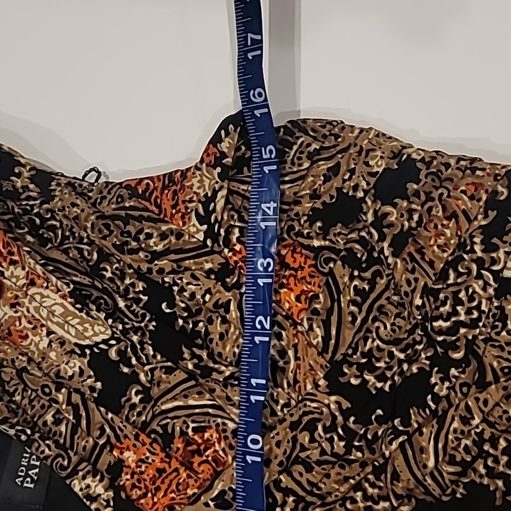 Adrianna Papell Paisley Horizontal Pleats Sleeveless V-Neck Dress Brown 6 - Picture 9 of 12